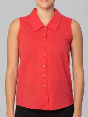 Kollontaï “Tatiana” Sleeveless Shirt In Coral Red 🍒 – Made in Montreal 🇨🇦